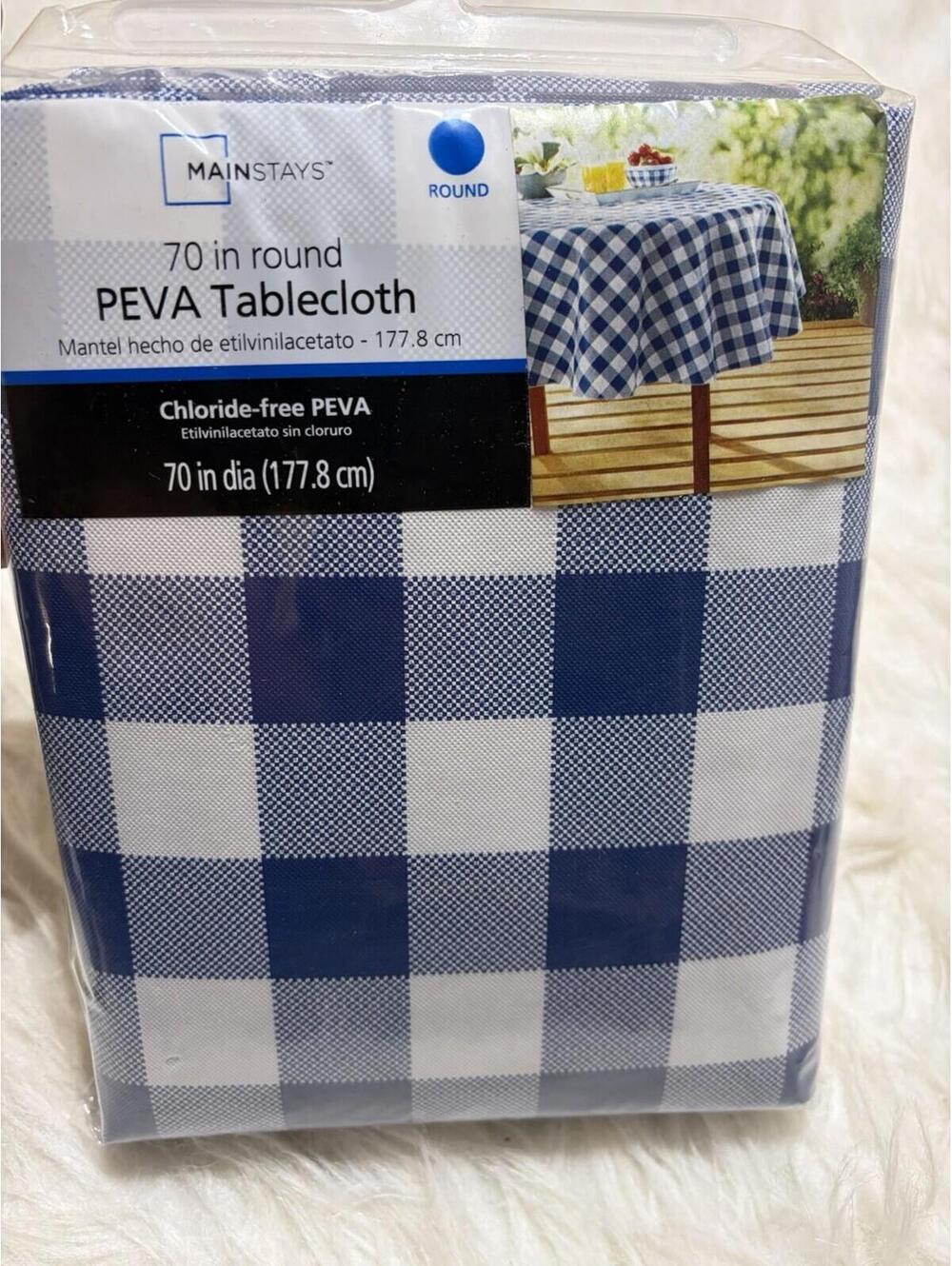 Mainstays Blue & White Checkered  70 In Diameter Tablecloth